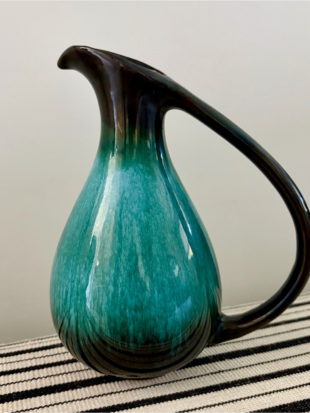 Vintage Blue Mountain Pottery Ewer Vase Pitcher 7" Blue Green Drip Glaze